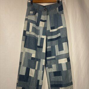 NWT Saaksha & Kinni Patchwork Wide Leg Pants Blue Denim Patch Size S